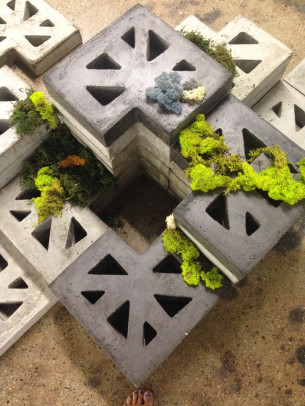 A terrain of handcrafted concrete modular blocks considers the sustainability of installations through a useful afterlife. Designed for Culture Lab Detroit's Greenspace edition (2015), an organization dedicated to fostering collaborations between Detroit and the international design community.